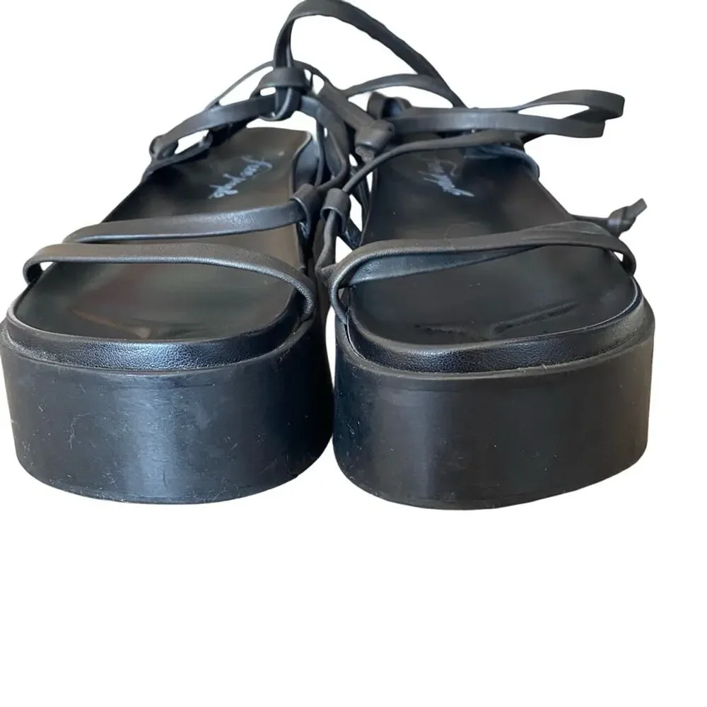 Free People Midnight Mood Black Leather Platform Lace Up Sandals 39 size 9 - Picture 5 of 10